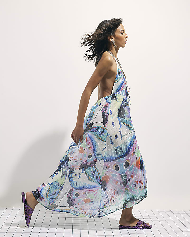 Purple Butterfly Embellished Maxi Dress