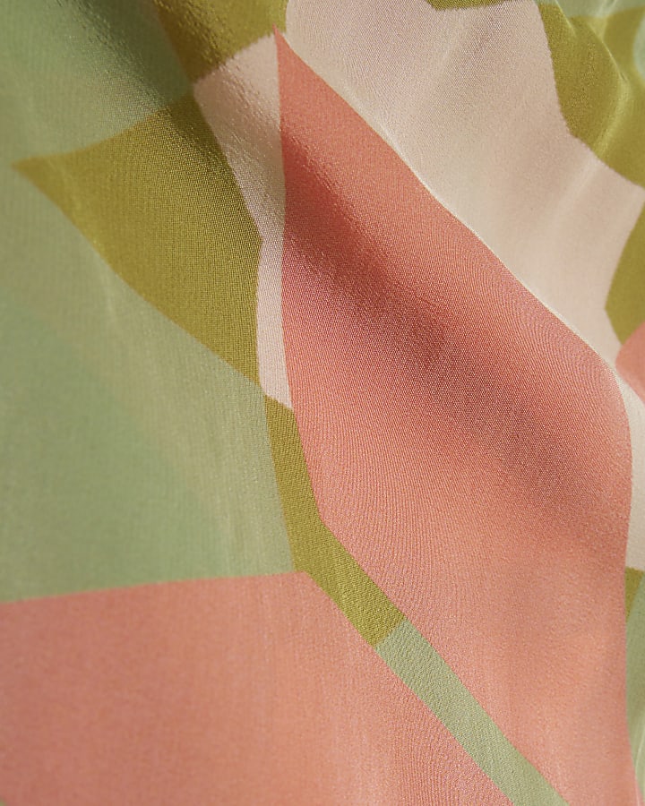 Green Asymmetric Placed Print Top