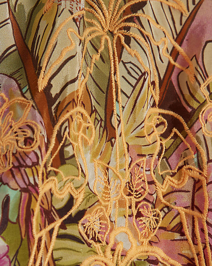 Green Belted Embroidered Cutwork Shorts