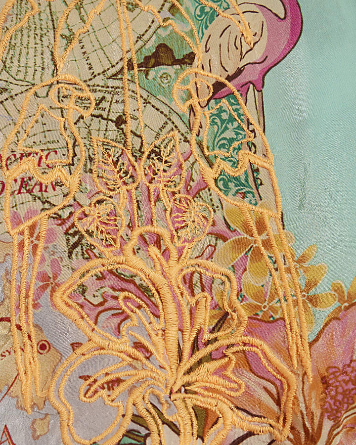 Green Tie Front Embroidered Cutwork Shirt