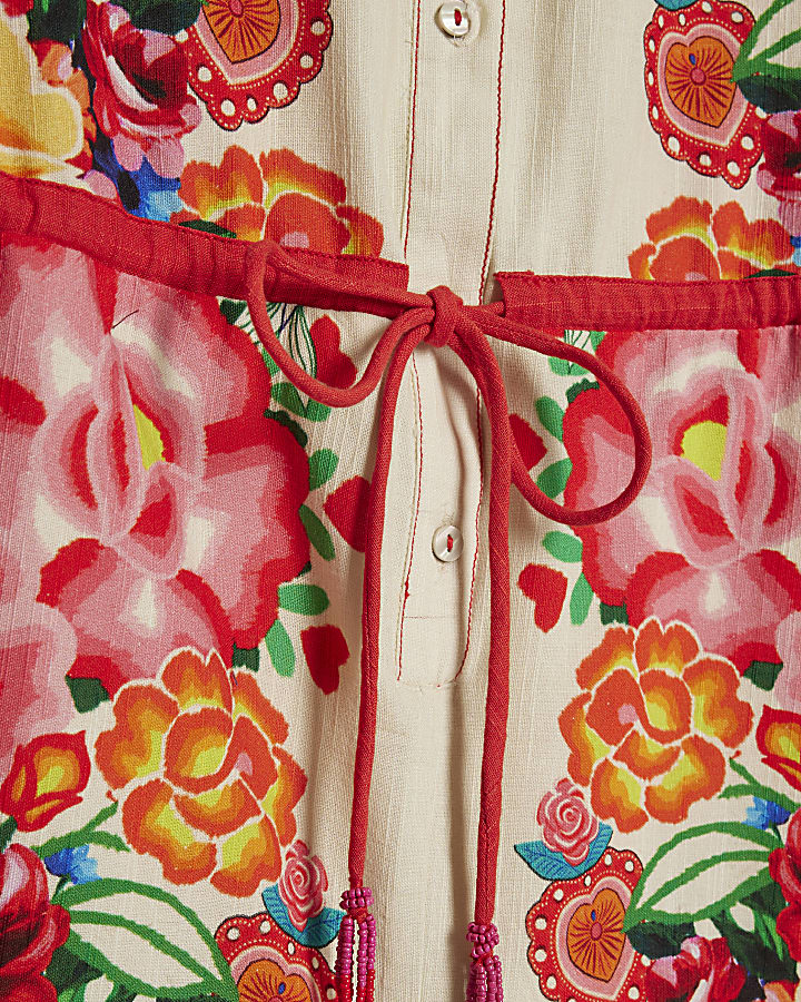 Cream Floral Collared Playsuit