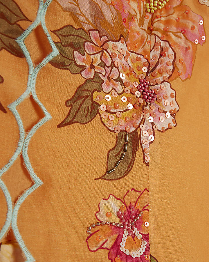 Orange Peplum Print Maxi Dress