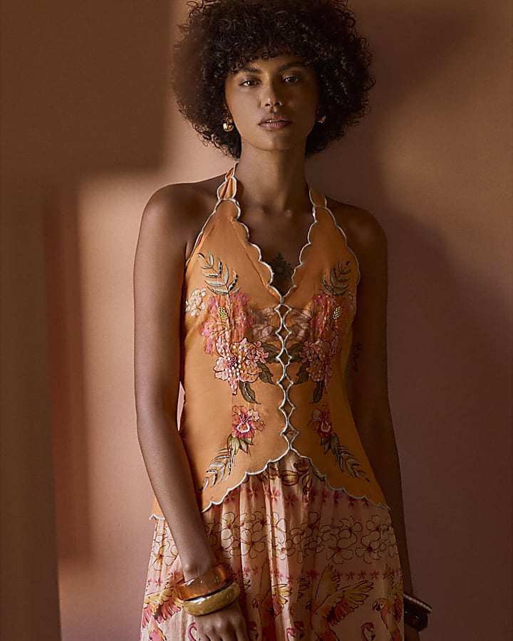 Orange Peplum Print Maxi Dress