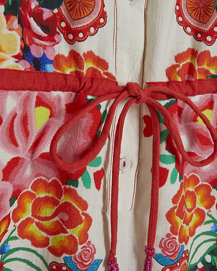 Petite Cream Floral Collared Playsuit