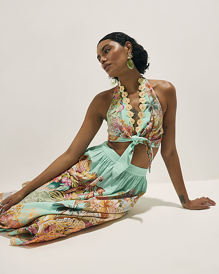 Green Cutwork Midi Skirt
