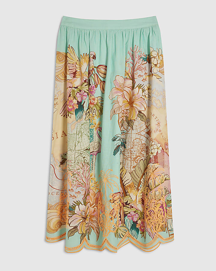 Green Cutwork Midi Skirt