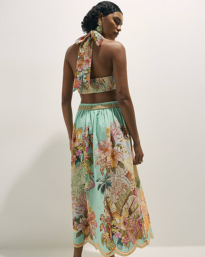 Green Cutwork Midi Skirt