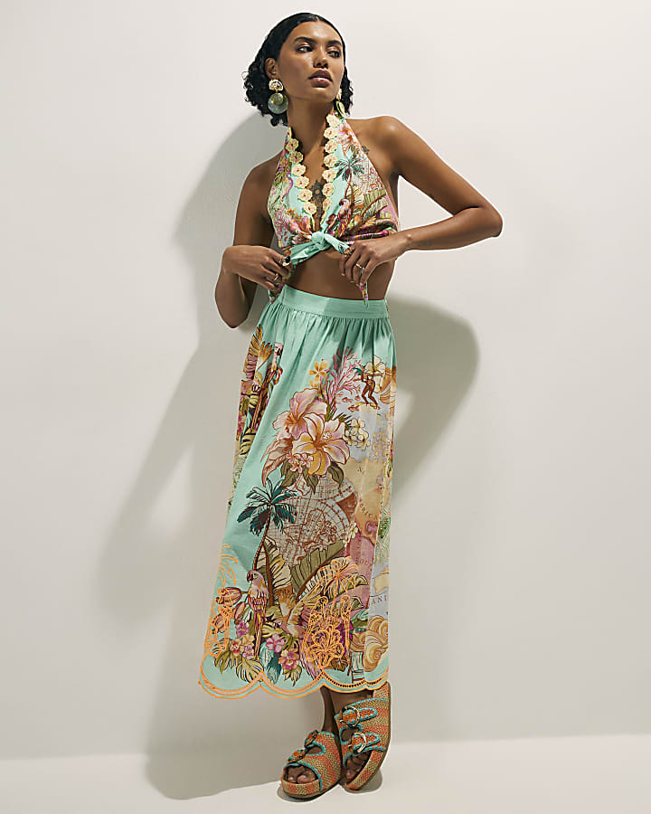 Green Tie Halter Neck Top