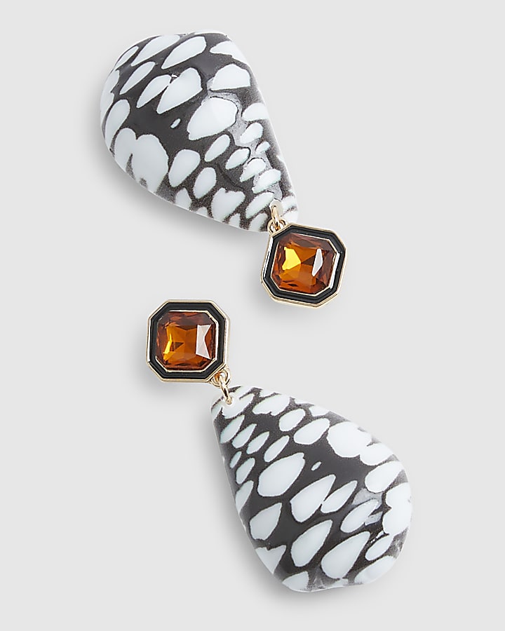 Black Shell Stone Drop Earrings