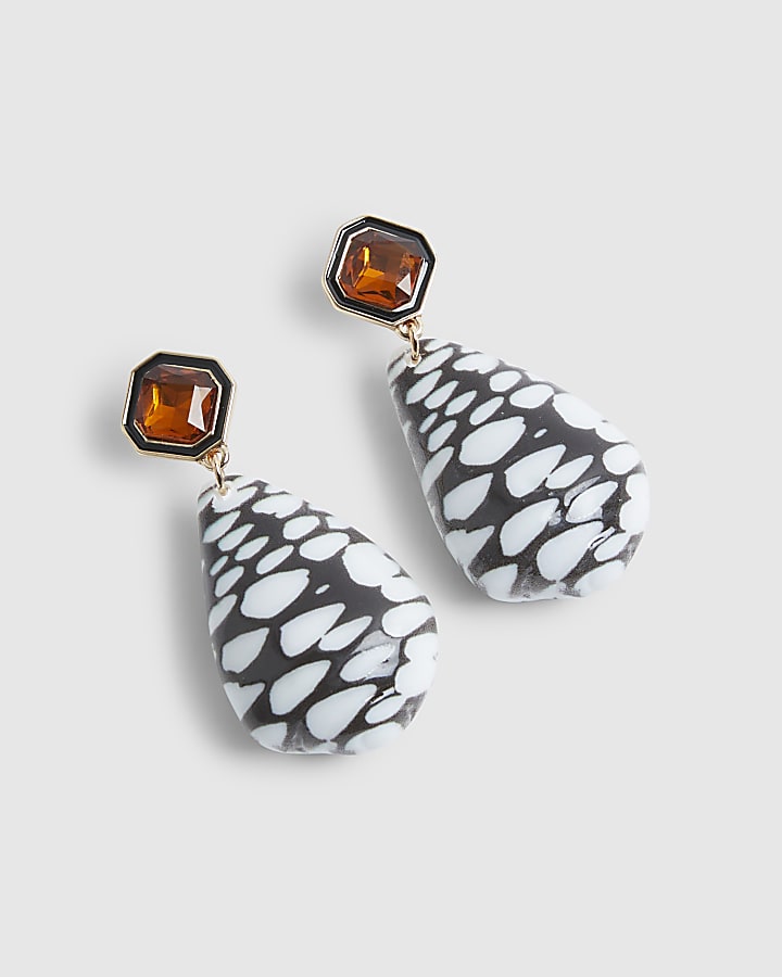 Black Shell Stone Drop Earrings