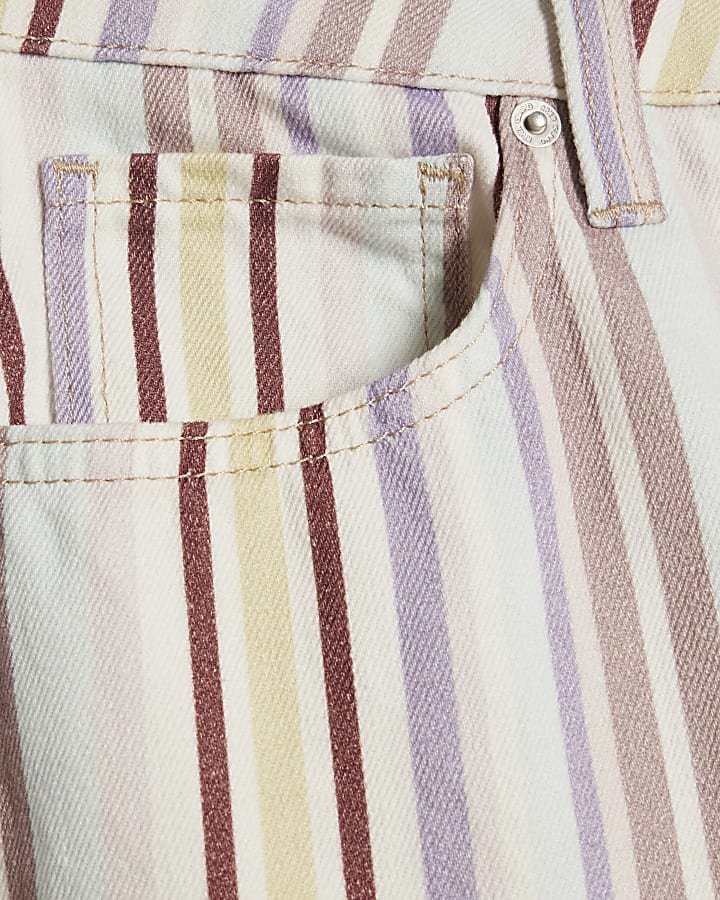 Purple Mid Rise Stripe Barrel Leg Jeans