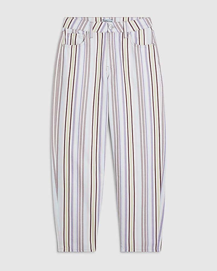 Purple Mid Rise Stripe Barrel Leg Jeans