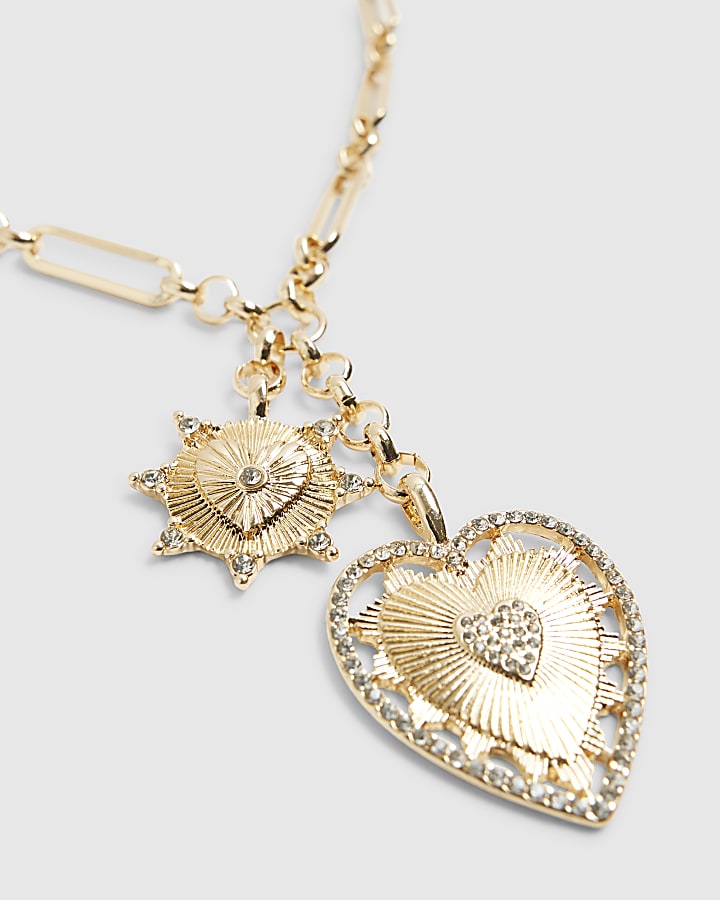 Gold Heart and Star Pendant Necklace