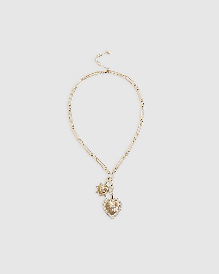 Gold Heart and Star Pendant Necklace