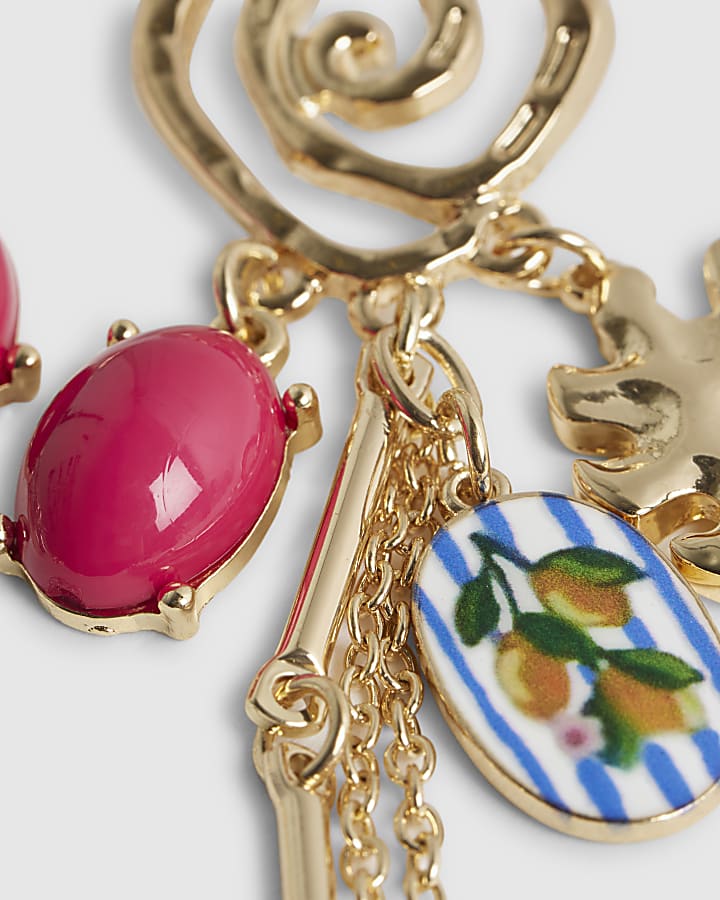 Gold Ceramic Cluster Drop Earrings