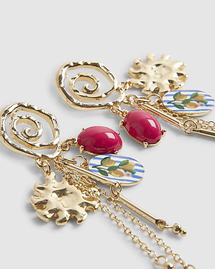 Gold Ceramic Cluster Drop Earrings