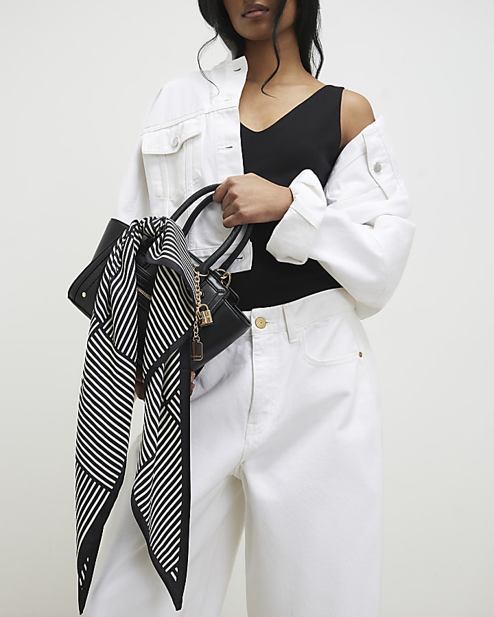 Black Mono Stripe Tie Up Scarf