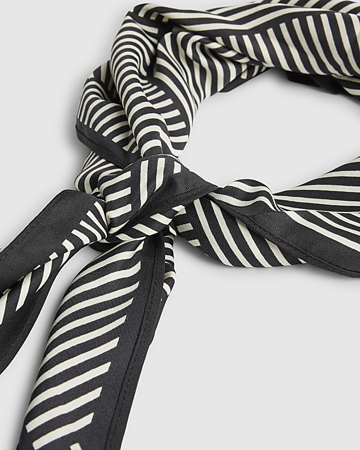 Black Mono Stripe Tie Up Scarf