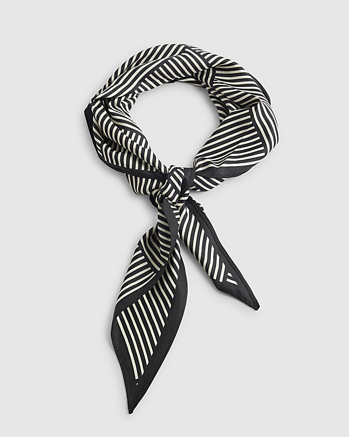 Black Mono Stripe Tie Up Scarf