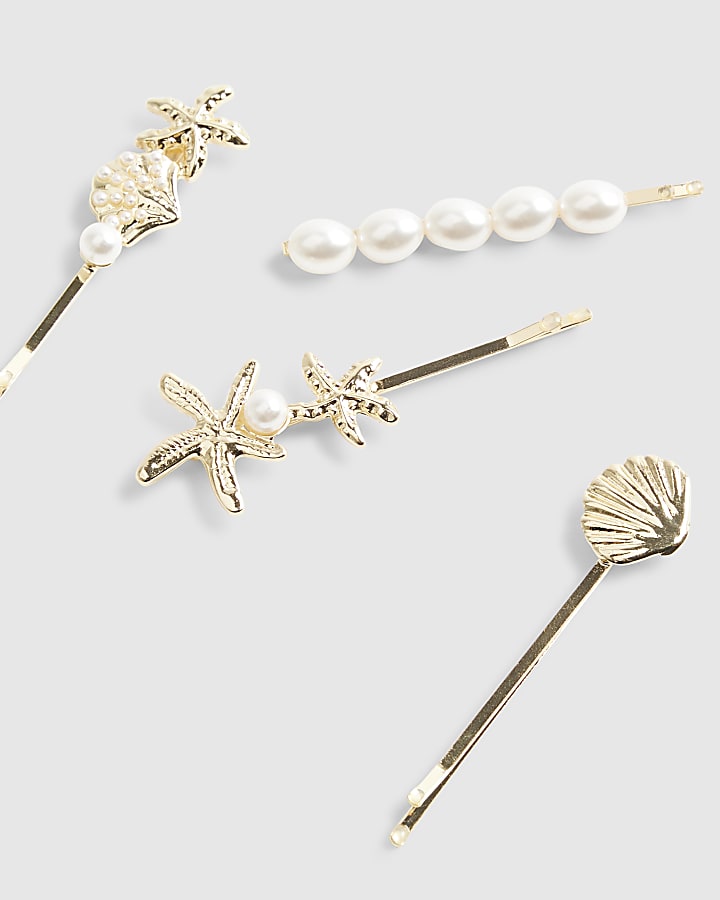 Gold Sea Shell Pack Of 4 Hair Clips