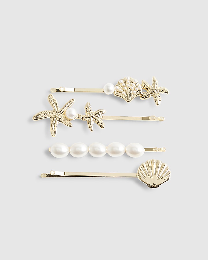Gold Sea Shell Pack Of 4 Hair Clips