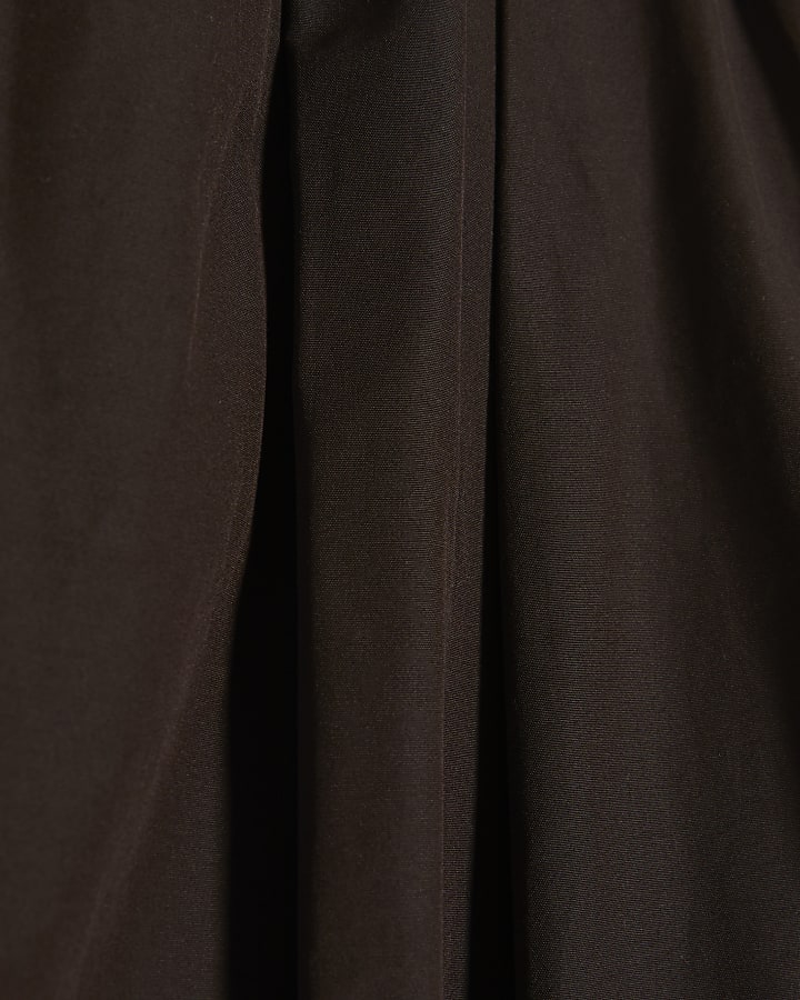 Brown Poplin Barrel Leg Trousers