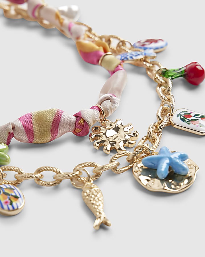 Gold Ceramic Charm Layered Necklace