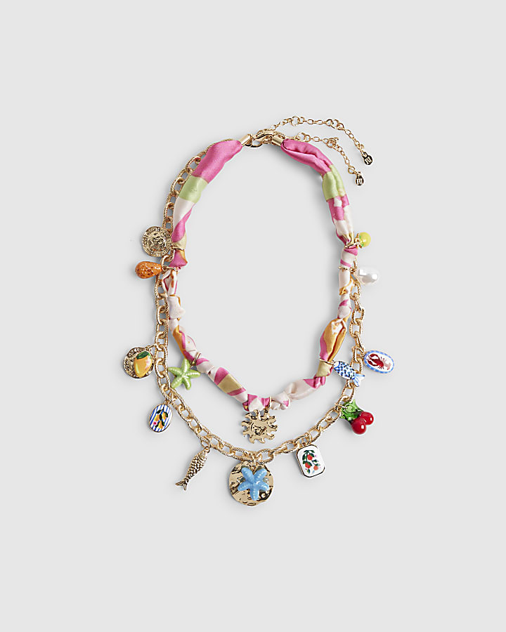 Gold Ceramic Charm Layered Necklace