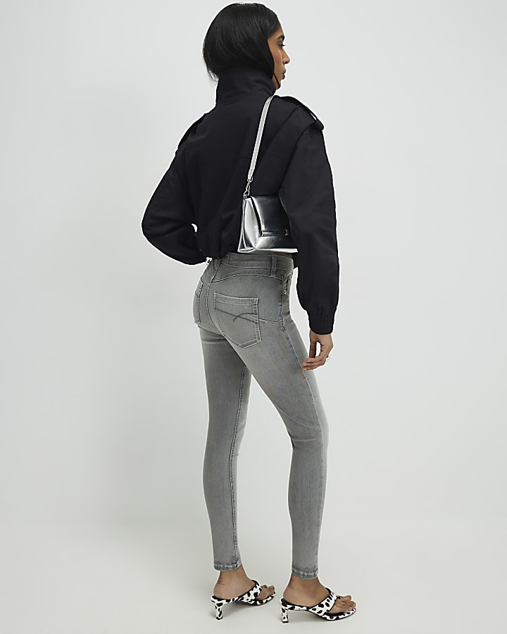 Grey Mid Rise Sculpt Skinny Jeans