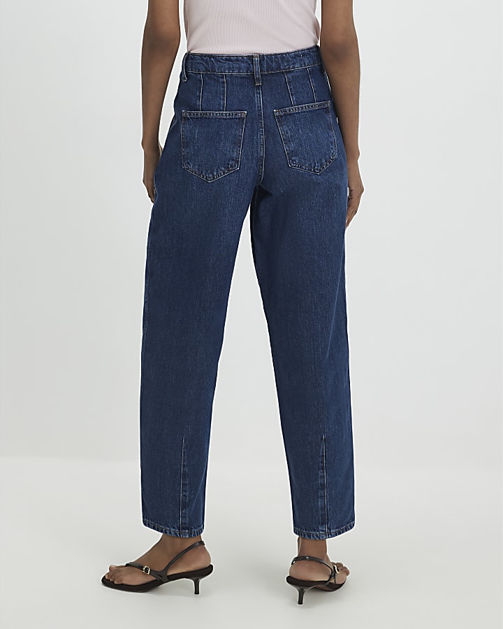 Blue Clean Waistband Barrel Leg Jeans