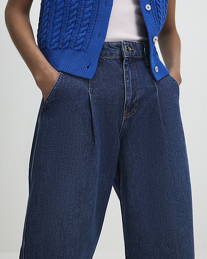 Blue Clean Waistband Barrel Leg Jeans