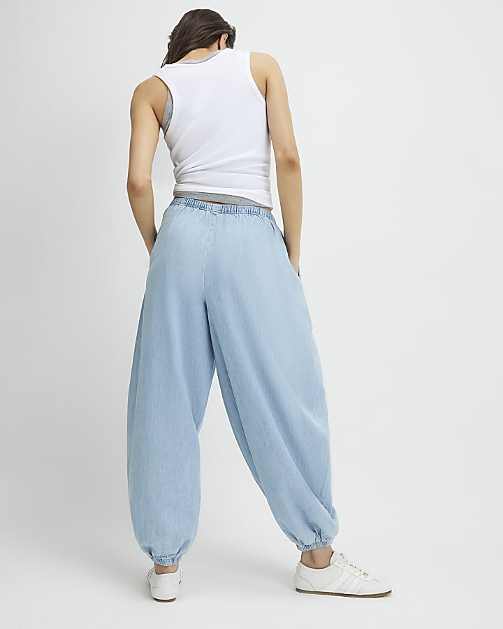 Blue Balloon Leg Denim Trousers