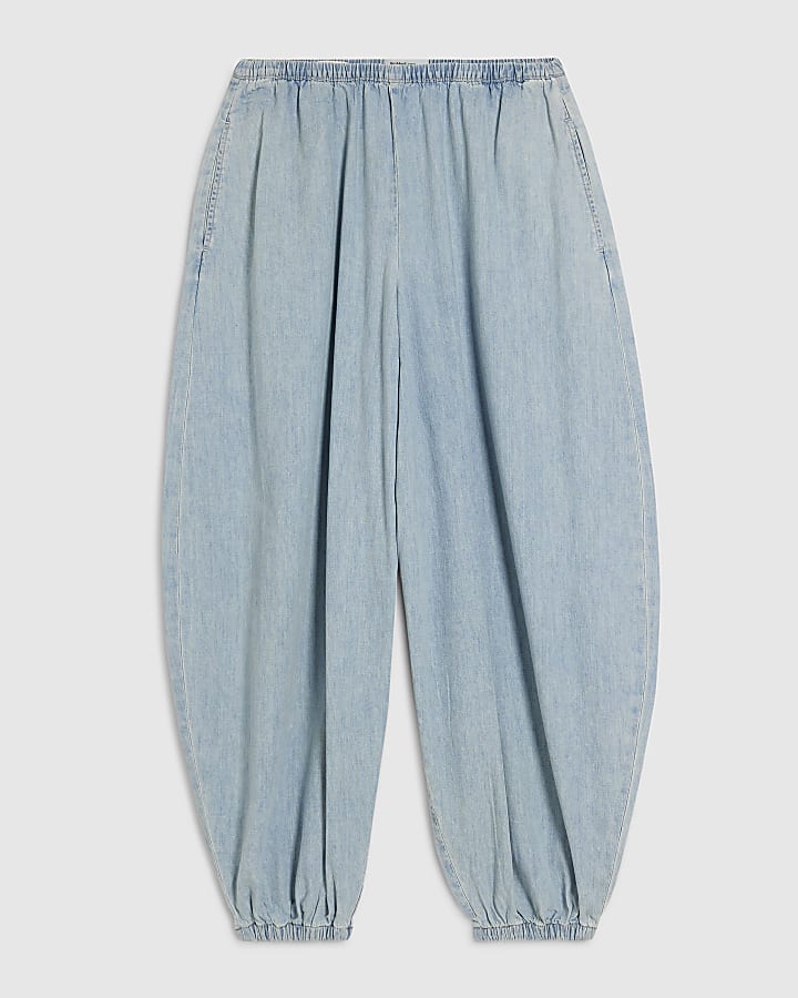 Blue Balloon Leg Denim Trousers