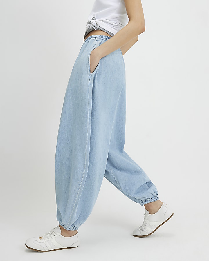 Blue Balloon Leg Denim Trousers
