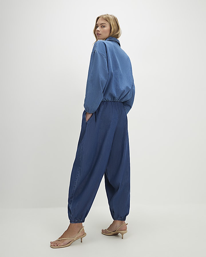 Blue Pull On Cuffed Jeans