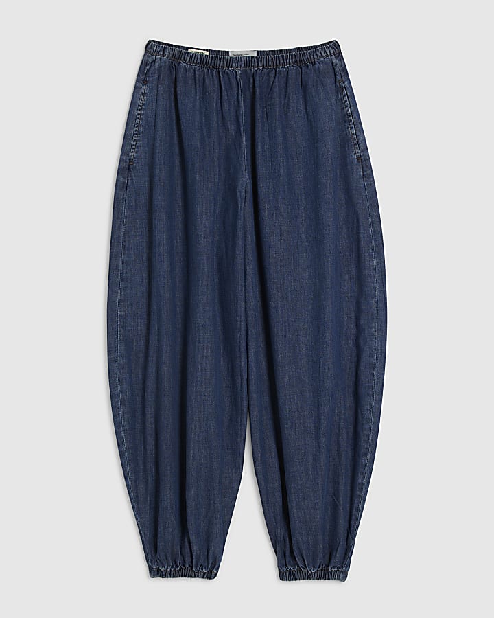 Blue Pull On Cuffed Jeans