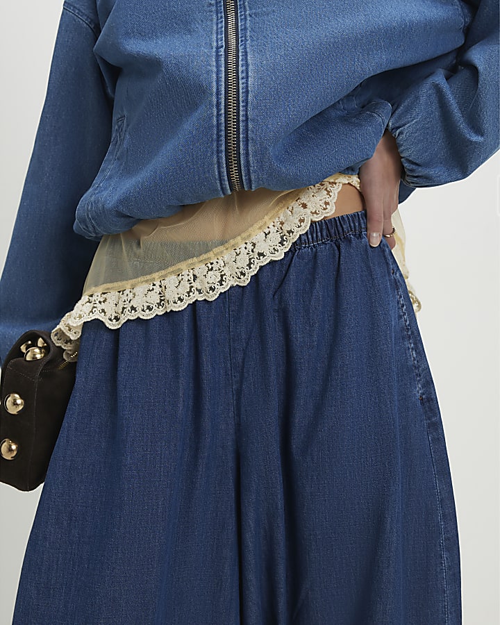 Blue Pull On Cuffed Jeans