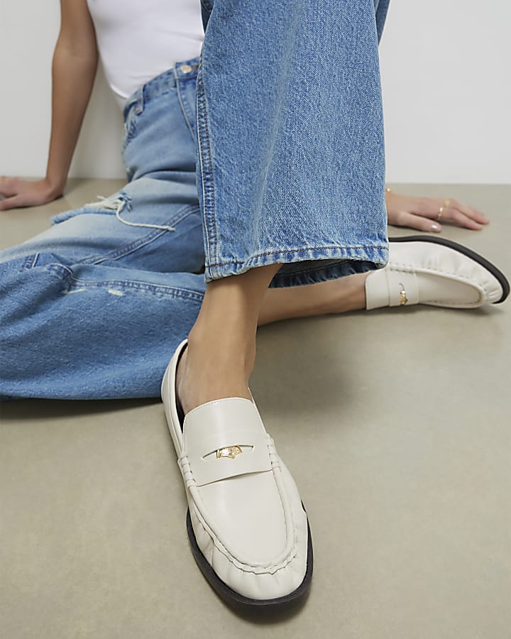 Cream Ruched Loafers