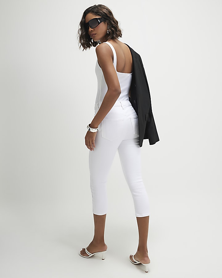 White Skinny Pocket Capri Jeans