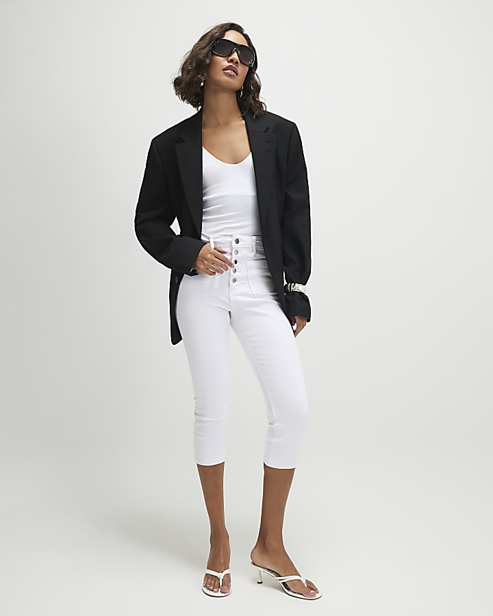 White Skinny Pocket Capri Jeans