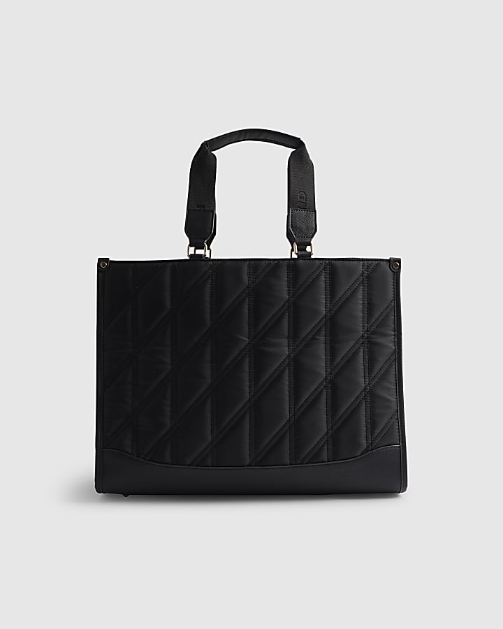 Black Nylon Quilted Shopper Bag