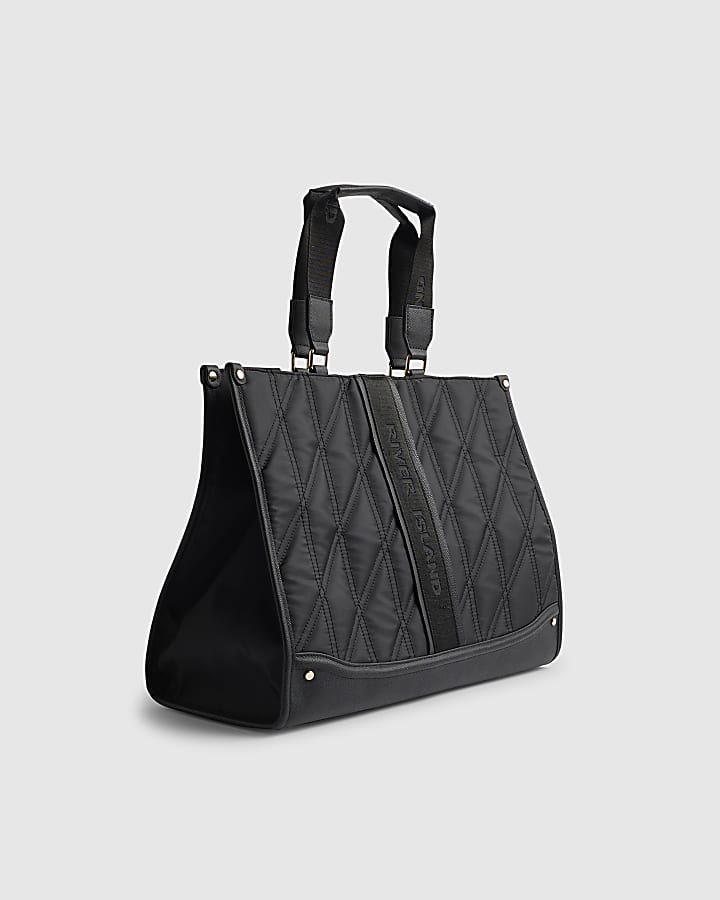 Black Nylon Quilted Shopper Bag
