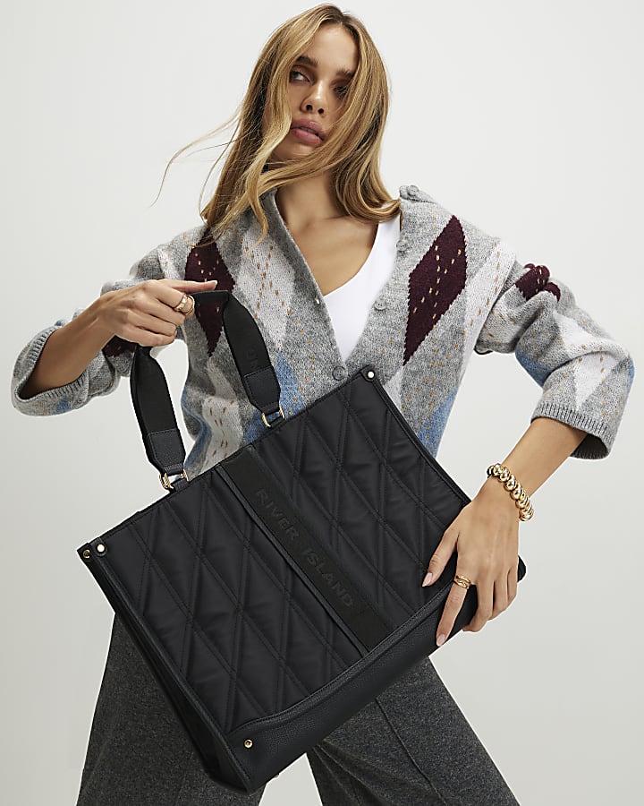 Black Nylon Quilted Shopper Bag