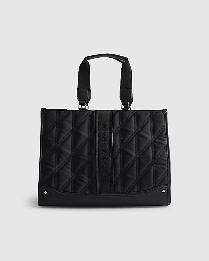 Black Nylon Quilted Shopper Bag