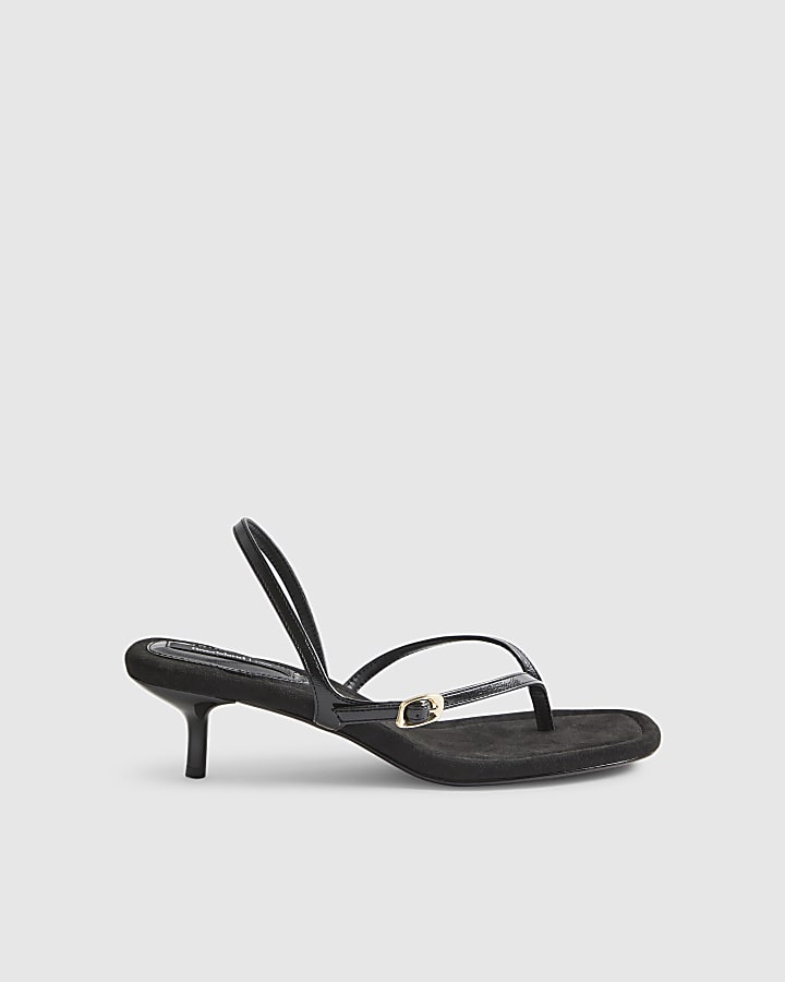 Black Toe Thong Heeled Sandals