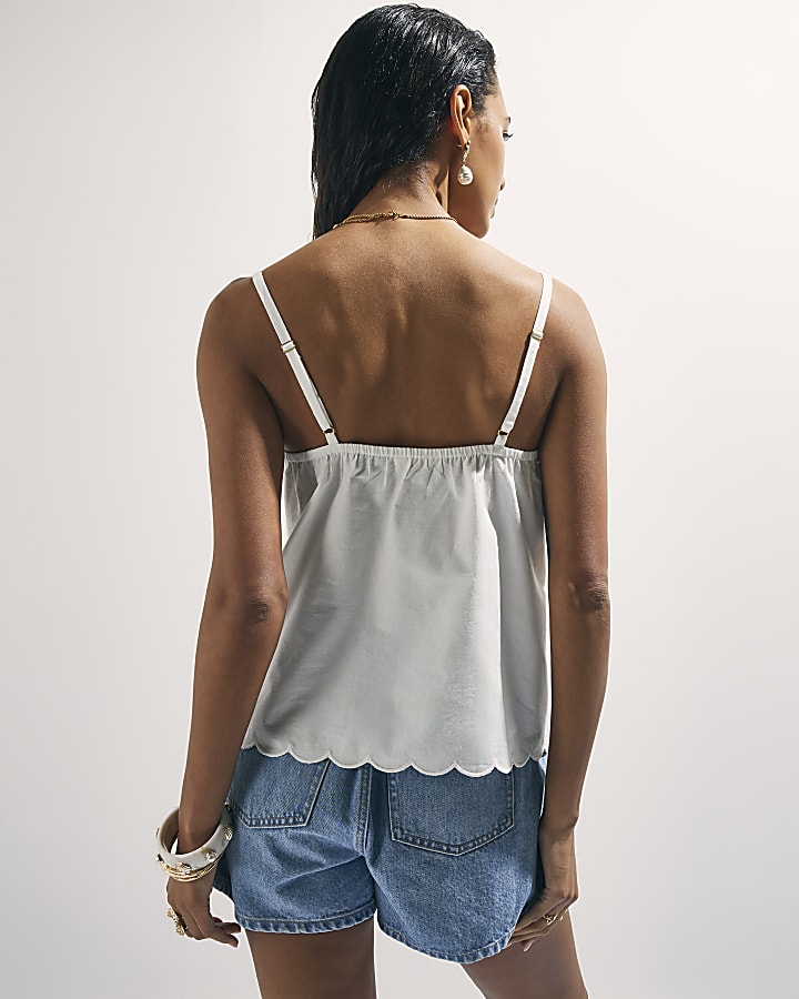 White Embroidered Cami Top