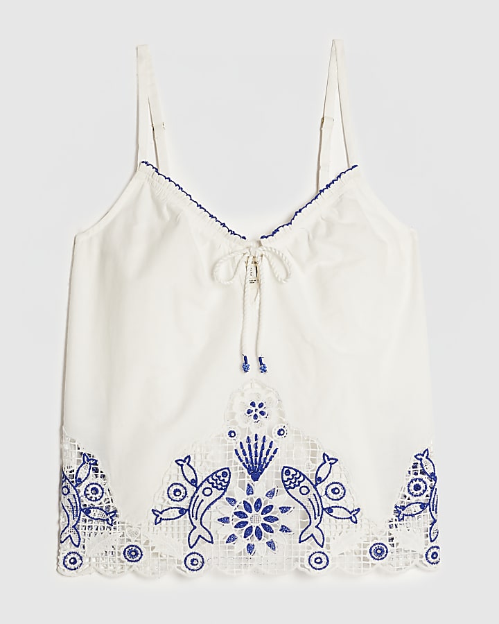 White Embroidered Cami Top