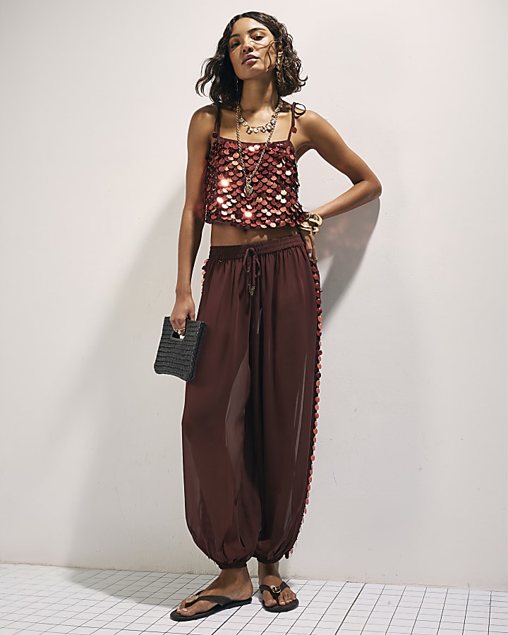 Brown Sequin Crop Top