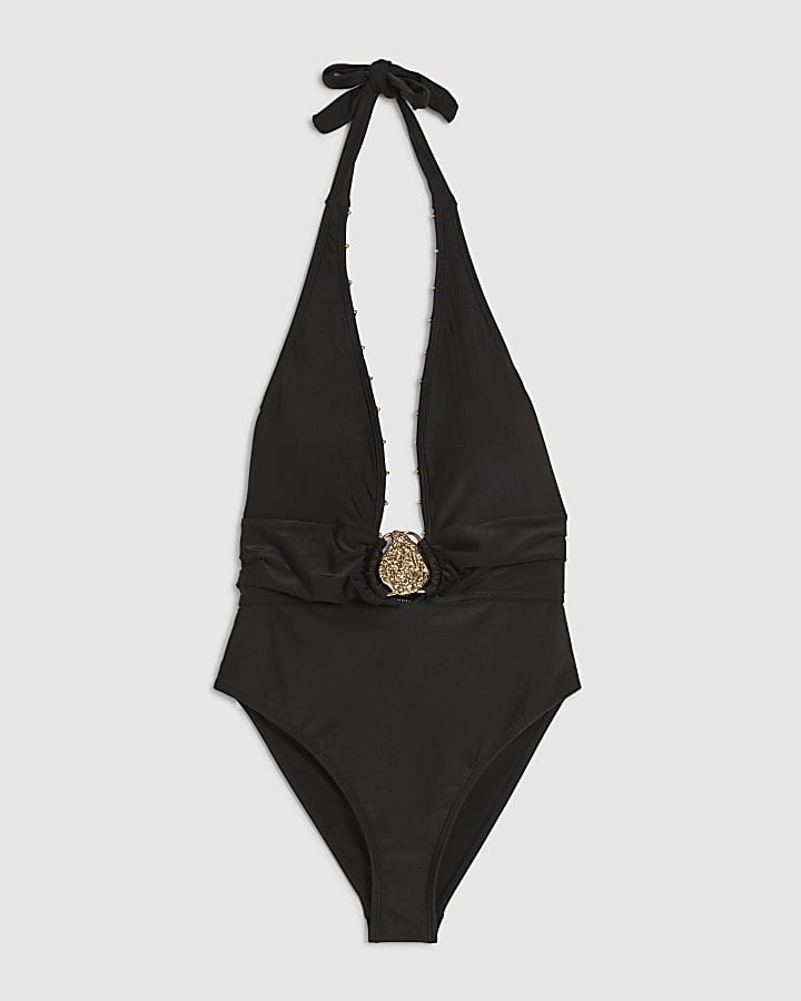 Black Hardware Plunge Swimsuit