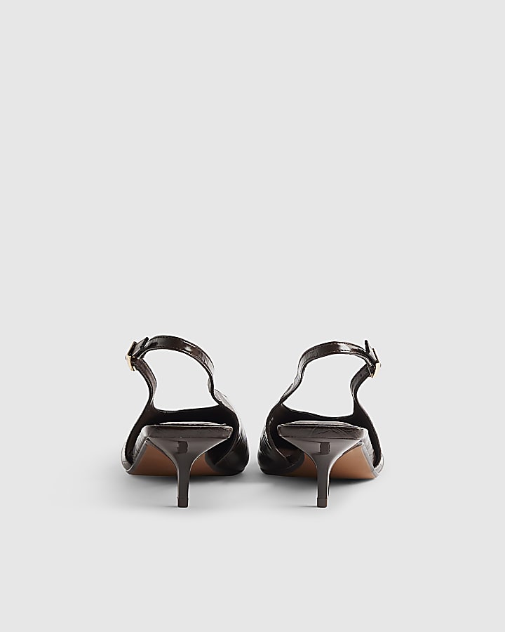 Brown Croc Print Sling Back Court Heels